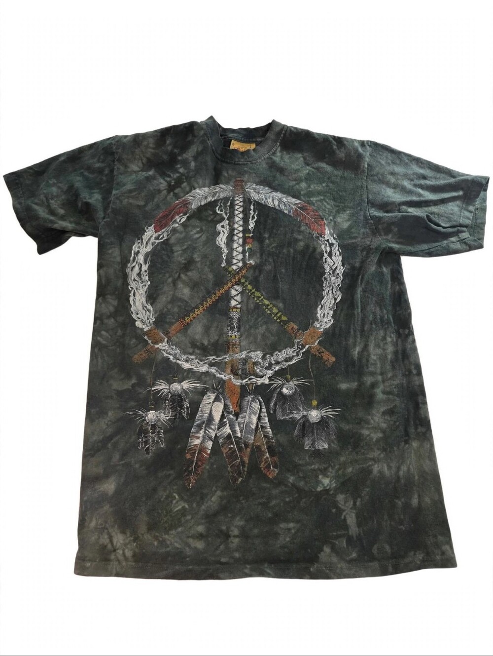 The Mountain Shirt Mens L Green Tie Dye Peace Pipe Peace Sign Dreamcatcher